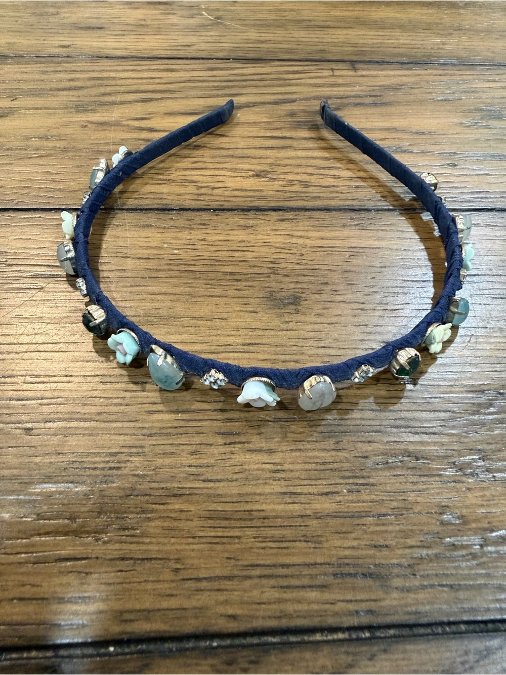 Gemstone Navy Fabric Headband with Mint Floral & Pearl Accents - Picture 1 of 8